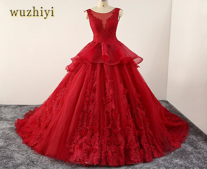 

wuzhiyi vestidos de novia Ball gown wedding dresses 2017 Custom plus size robe de mariee Bride wedding dress vestidos de noiva
