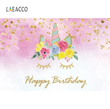 

Laeacco Unicorn Party Backdrops For Photography Happy Baby Birthday Sequins Child Portrait Backgrounds Photocall Photo Studio
