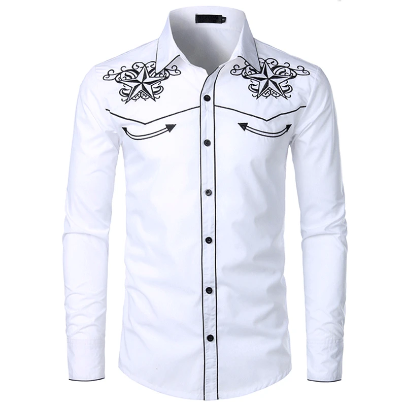 New Fashion Men Brand Design Embroidery Tops Slim Fit Casual Long Sleeve Shirts Men Wedding Shirt For Male Plus Size White Black