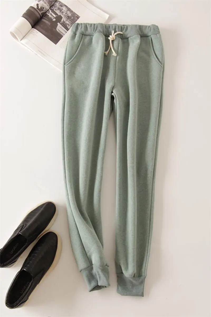 Осенне-зимние женские длинные брюки на шнурке женские Теплые повседневные бархатные шаровары плотные Свободные теплые штаны HK233