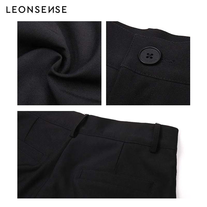 LEONSENSE новый для мужчин модные широкие брюки повседневные мужские Высокая талия с