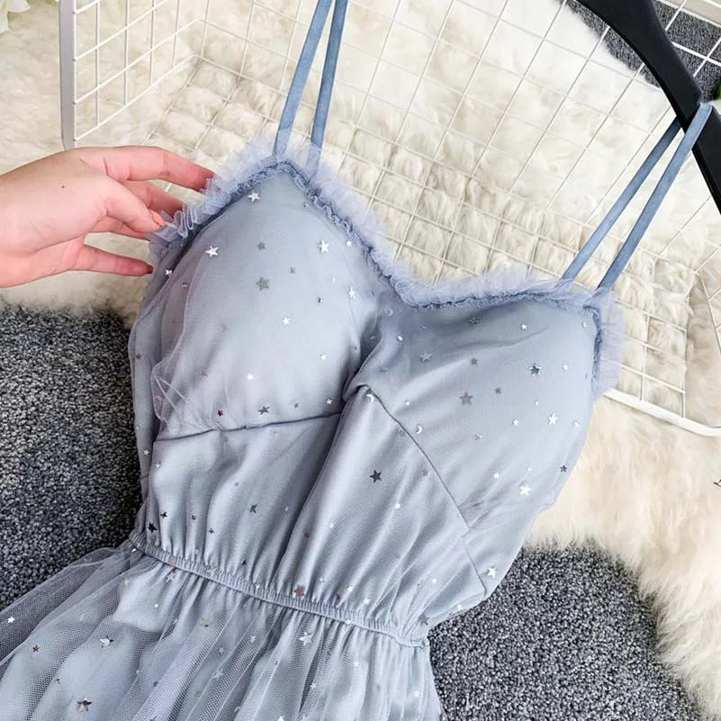 NiceMix robe femme ete 2019 летнее пляжное платье Сарафан милое с блестками Сетчатое v