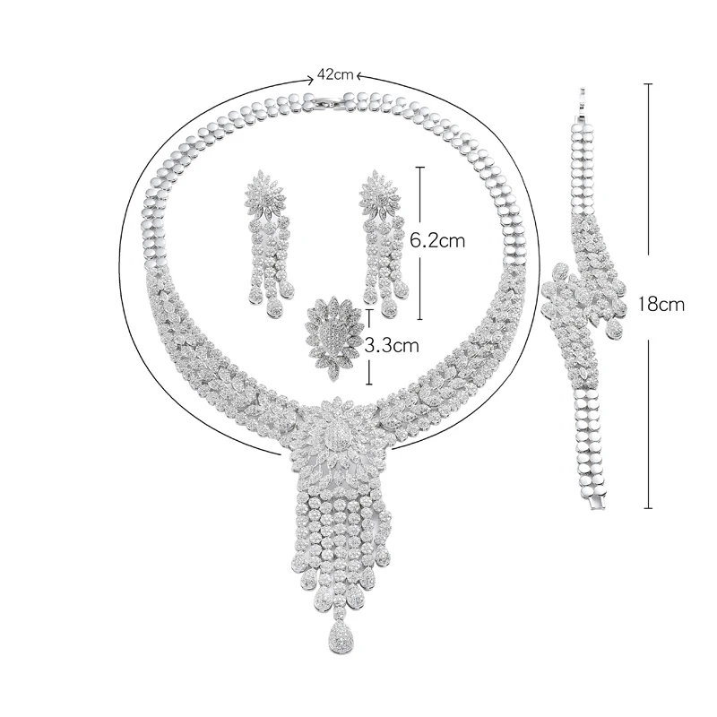 Nankiya, новинка, женские свадебные ювелирные наборы с кисточками, кубический цирконий, Саудовская Аравия, массивное ожерелье, 4 шт. в комплекте, заводская цена, NC733