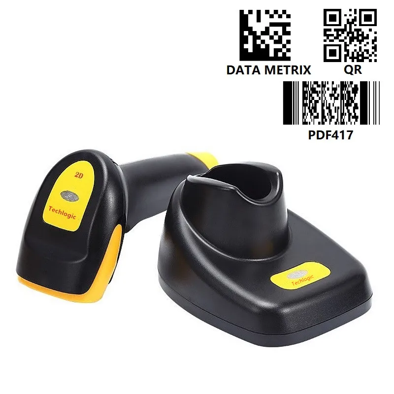 2D ماسحة لاسلكية مع شاحن حامل 2D QR PDF417 DATAMETRIX قارئ شفرة التّعرّف الباركود بندقية مع 2 M تخزين