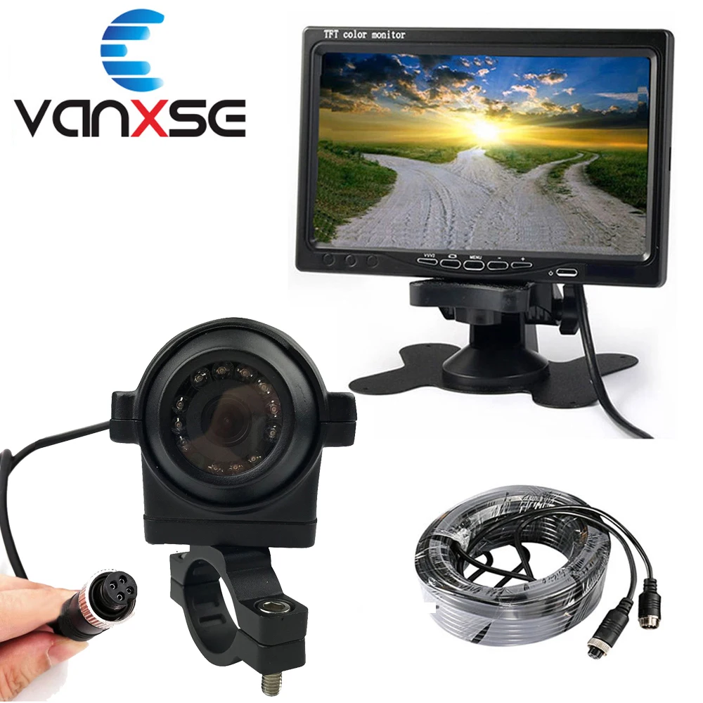 

Vanxse 7"TFT LCD Car Monitor 15Meters cable Aviation head 4 Pin IR Rear view Camera Parking System For Bus Truck Boat
