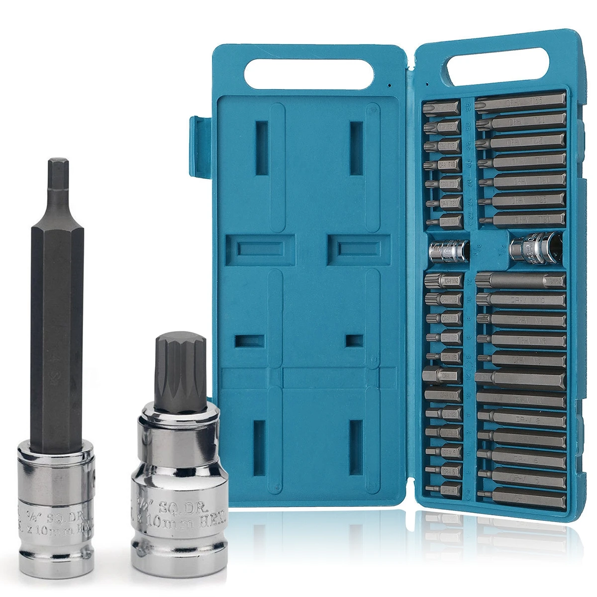 40Pcs x 1/2'' 3/8'' Adaptor Drive Shank Hex Torx XZN Spline Star Impact Sockets Set