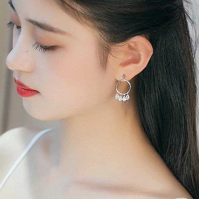 dreamcatcher water drop cz circle earrings 100% 925 Sterling silver Jewelry fashion Hypoallergenic Stud earrings christmas gift