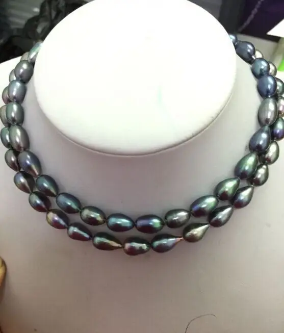 

Wholesale FREE SHIPPING charming 14-13mm natural south sea black grey pearl necklace 17inch18inch