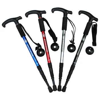 

6061 aluminum alloy cork curved handle straight shank climbing alpenstock Suspension walking stick cane camping outdoor Products