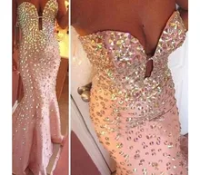 Sexy Prom Kleider Lange 2017 Schatz Sleeveless Backless Sweep Zug Kristall Meerjungfrau Abendkleider 2016 Vestidos De Festa