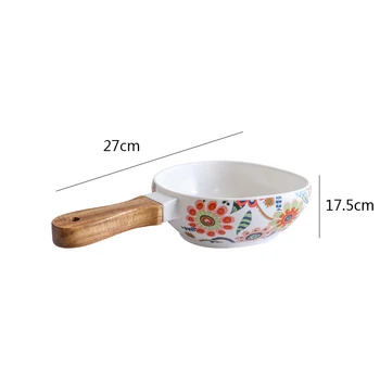 

Nordic Ceramic Soup Bowl Handmade Healthy Food Container Creative Salad Fruit Bowl Wooden Handle Ceramic Pasta Bowl