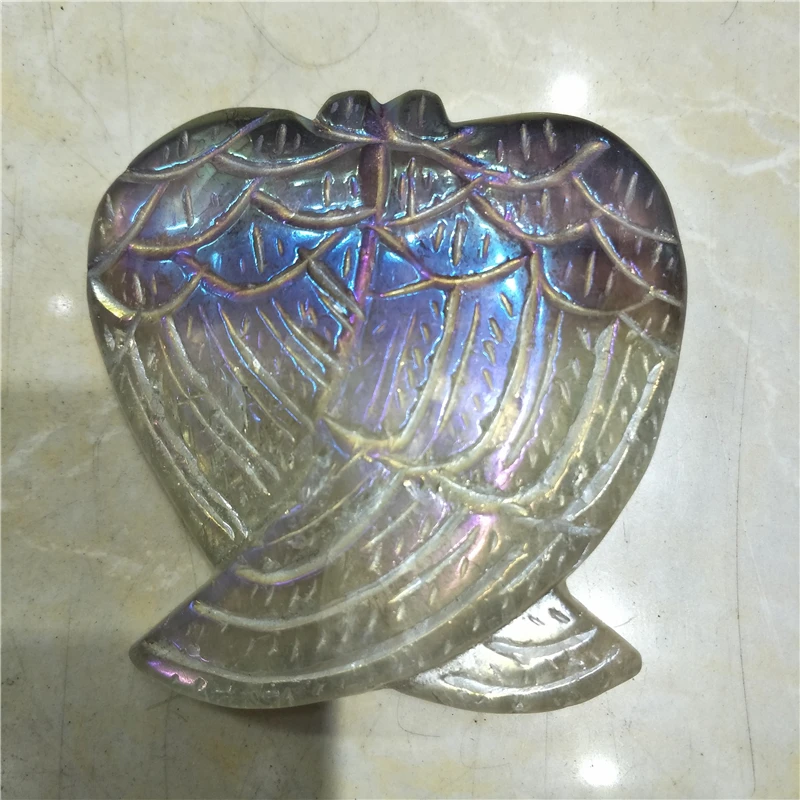 

DHX SW large natural quartz crystal gemstone hand carved angel wings reiki healing handmade fluorite titanium lovely angel wings