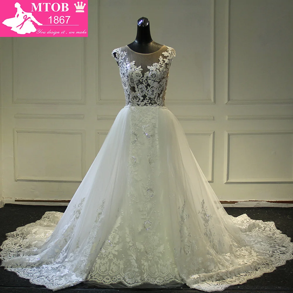 

Fashionable Lace Mermaid Wedding Dress 2017 Sexy See Through Back Chic Detachable Train Vestidos De Noiva Bride Dresses MTOB1701