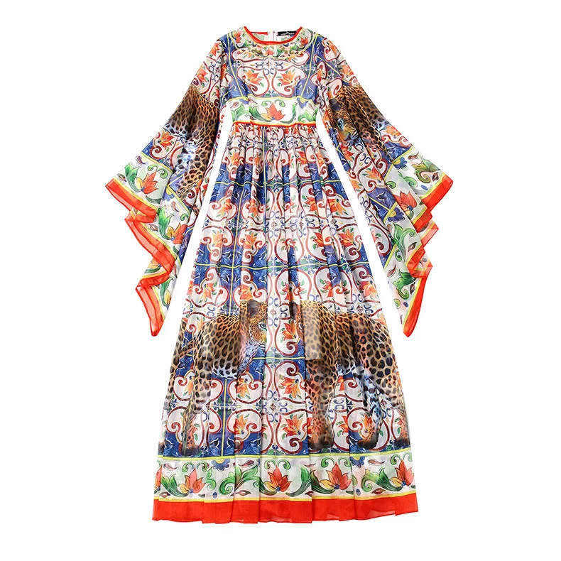 Женское объемное платье LD LINDA DELLA, летнее длинное цветное платье больших размеров с расширяющимся книзу рукавом, платье с принтом животных и цветочным принтом