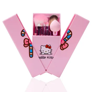 

MOODCOME Teen Girls Cute Hello Kitty Makeup Brushes Set With Pink Box 8pcs Make up Brush Set Makeup Tools Maquiagem With Mirror