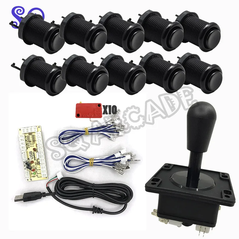 

DIY arcade joystick handle kit set with happ joustick concave push button spare parts USB cable wires for PC joystick plate