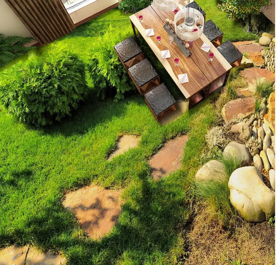 3d floor wallpapers Fresh green grass plant stereoscopic 3D living room bedroom floor tiles PVC wallpaper floor