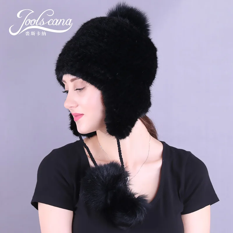 Joolscana Women Cap Fur Hat Fur Pompom Winter Hats For Women