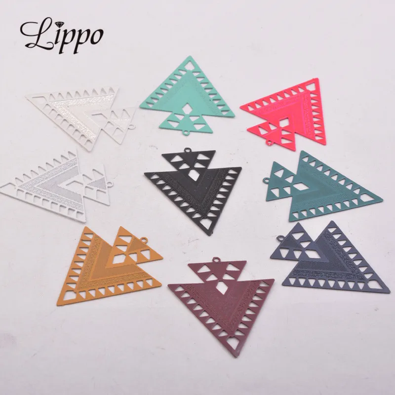 

50pcs AB4488 25*30mm Triangle Charms Brass Pendant Jewelry Filigree Earrings Findings