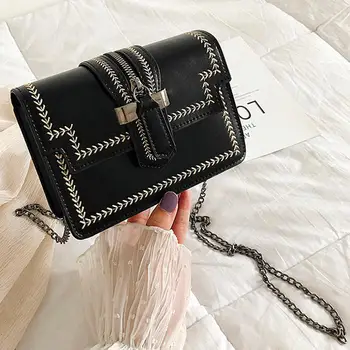 

Retro Embroidery Small Shoulder Bag Women’s Handbags Solid Color Leather Cross Body Bag Messenger Bags Purse Phone Bags #20