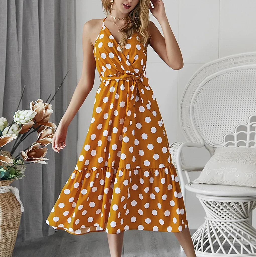 

Summer Maxi Dress 2019 Women Elegant Polka Dot Sleeveless Party Long Dress Woman Party Night Dresses Summer Clothes For Women
