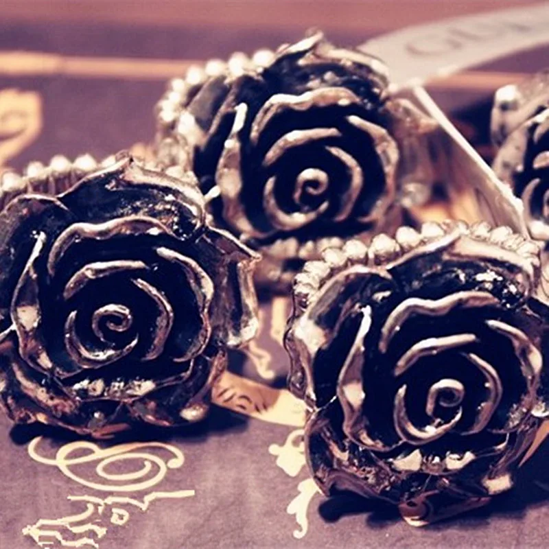 

Vintage Retro Big Flower Ring For Women Boho Antique Silver Plated Adjustable Love Flower Party Finger Ring Fashion Accessories