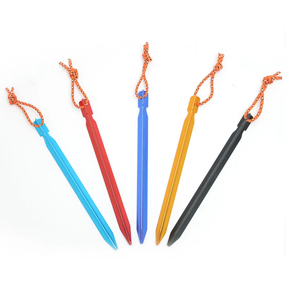 

23cm Professional 6 Pcs Aluminument Tent Pegs with Rope Stake Camping Hiking Equipment Outdoor Traveling Tent Accessories