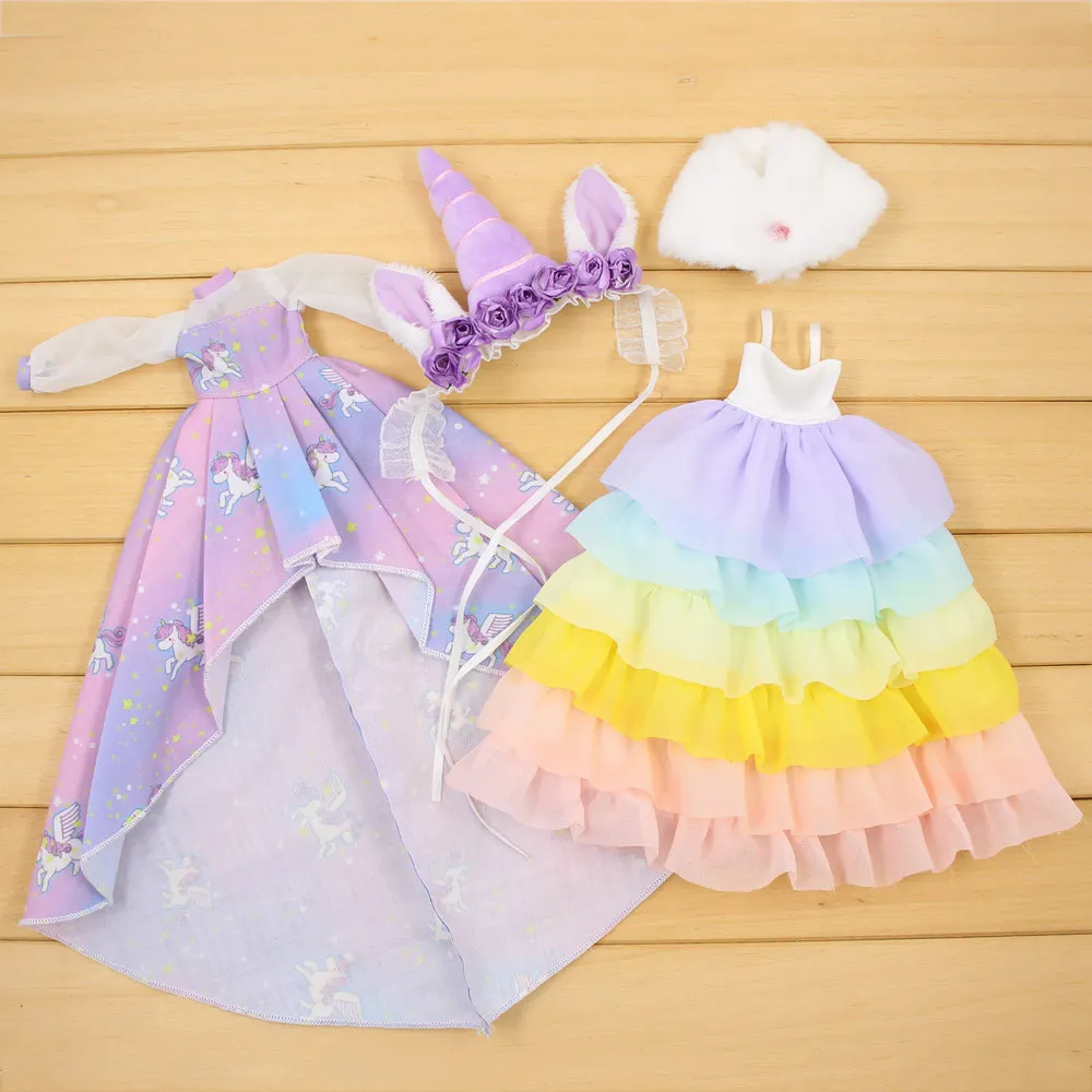 Одежда для 1/6 Blyth кукольная одежда с изображением единорога платье с накидкой и лентой для волос милый наряд принцессы подарок для девочки ледяная игрушка BJD