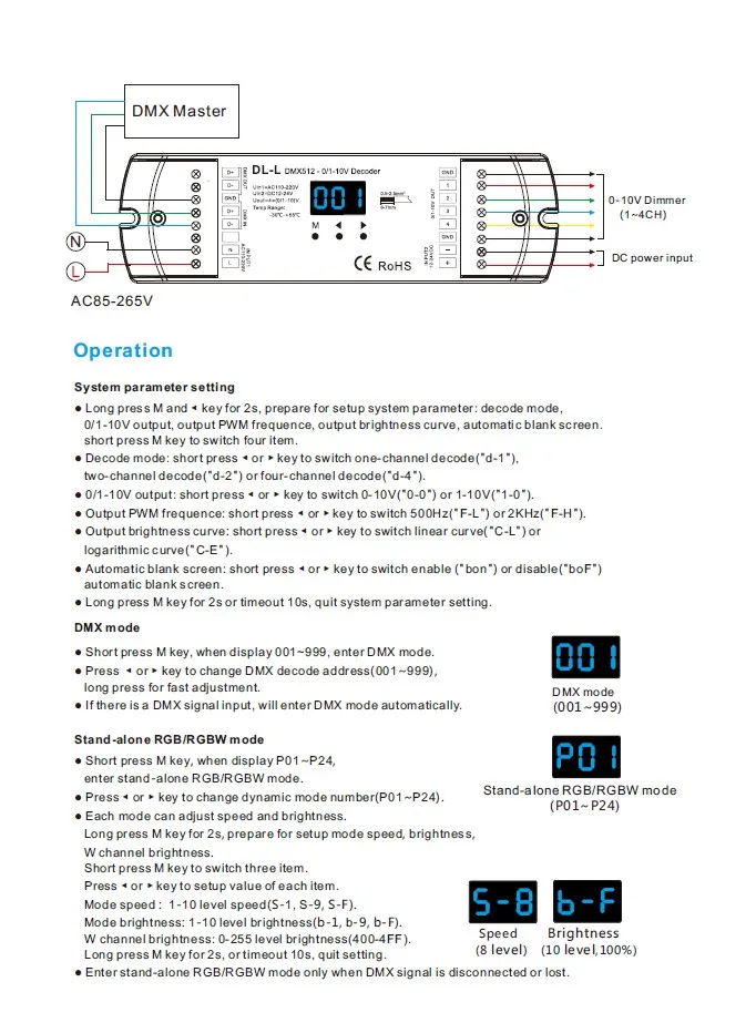 Светодиодный DMX512 до 0/1-10 Vdecoder сигнала декодер с цифровой дисплей вход 12-24 В 4 канала подключения С 0/1-10 В вход затемнением DL-L