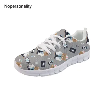 

Nopersonality Grey Nurse Bear Print Flats Lace Up Women Sneakers Breathable Spring Autumn Ladies Mesh Walking Shoes Plus