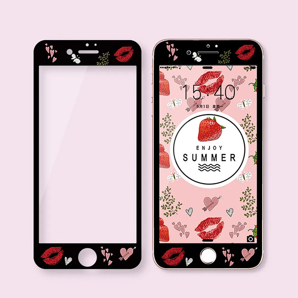 OTAO, новинка, 3D полное покрытие, закаленное стекло для iPhone 8, 7 Plus, мягкий край, цветной, 9 H, защита экрана, ударопрочная, HD защитная пленка - Цвет: Strawberry Red Lips