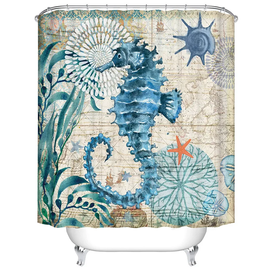 

Sea turtle Seahorse Octopus Printed Waterproof Eco-friendly Polyester Fabric Shower Curtain For Home Bathroom Bathtub Decor