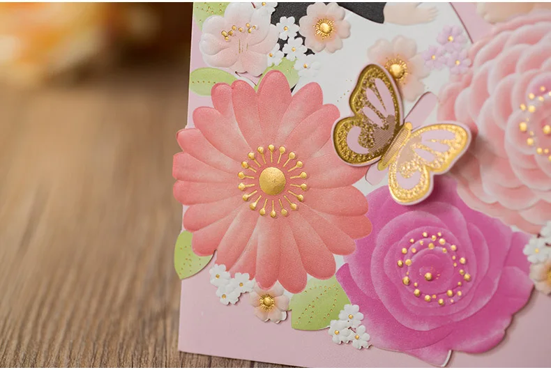Высокое качество красочные свадебные приглашения 185*127 мм милые бабочки в том числе печати бумаги, конверта и печати 50 шт./партия