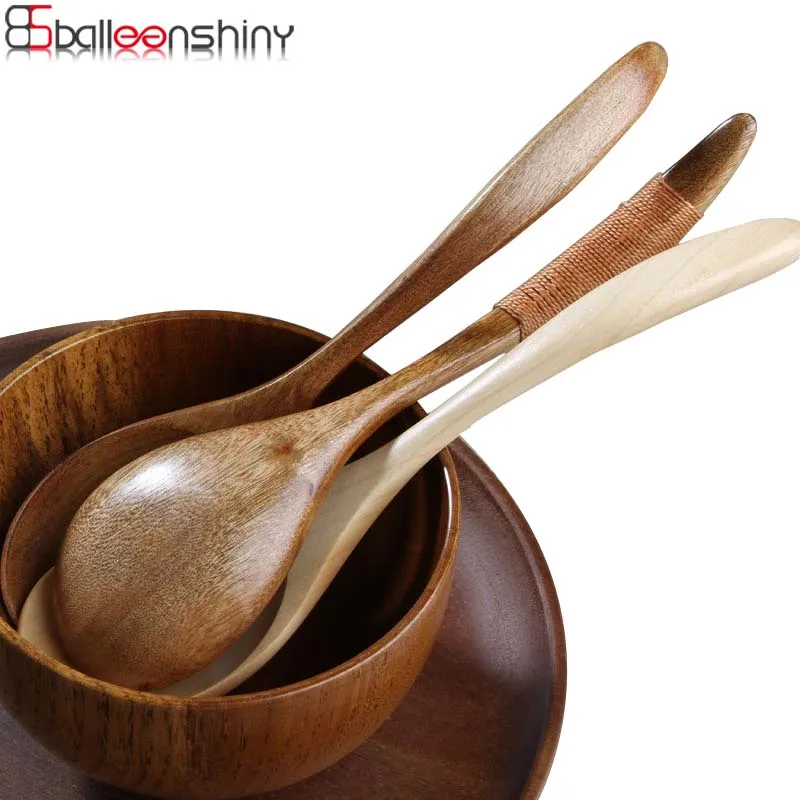 

BalleenShiny Japanese Wooden Spoon Handmade Soup Spoon Handle Porridge Cornmeal Tableware Kitchen Utensils Accessories Supply