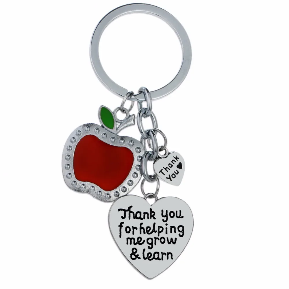 Apple Keychain "Thank You For Helping me Grow&Learn" Gift For Teacher