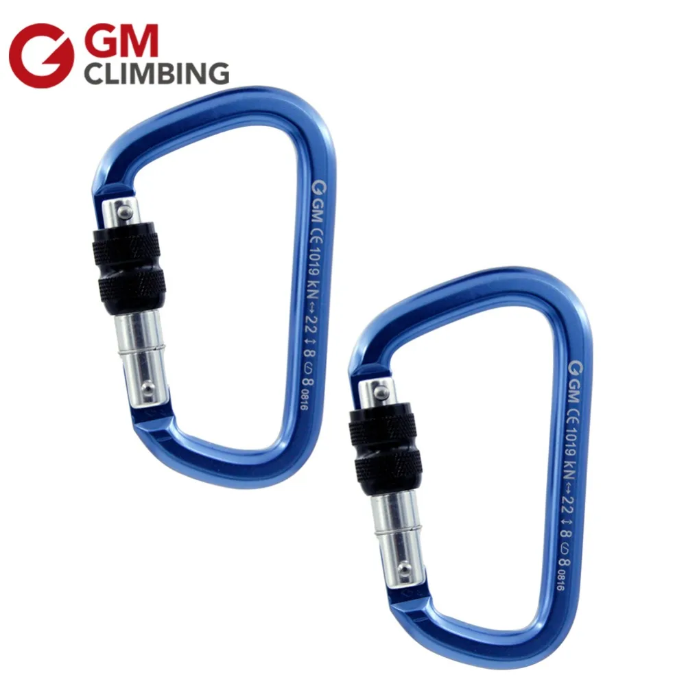 2 x 22KN Aluminum Rock Climbing Carabiner D Shape Lock Screw Locking