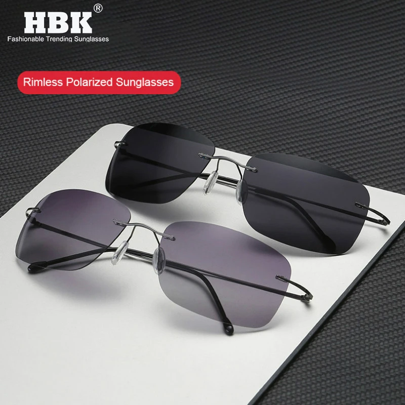 

Titanium Polarized Sunglasses Men Women Ultralight Rimless Brand Designer Sun Shades Driving Outdoor UV Protection Goggle PM0213