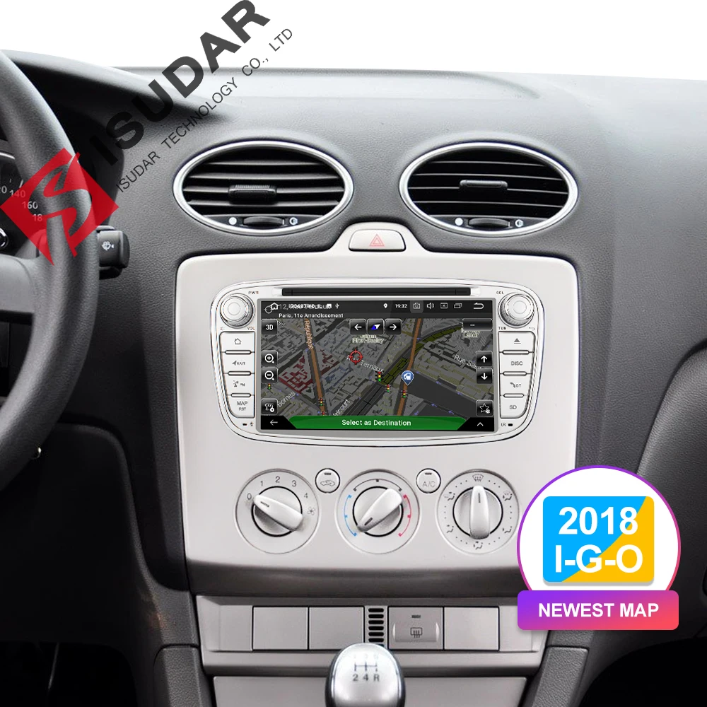 Isudar coche reproductor Multimedia Android 9 GPS 2 Din reproductor de dvd del coche para FORD/enfoque/S-MAX/Mondeo /C-MAX/Galaxy wifi coche radio DSP DVR