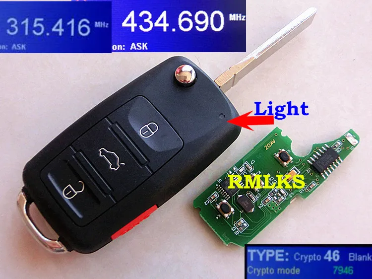 RMLKS Флип 4 кнопки дистанционного ключа Fob 315 МГц 433 МГц ID46 PCF7946 чип Uncut HU66 лезвие подходит для VW Touareg дистанционного ключа