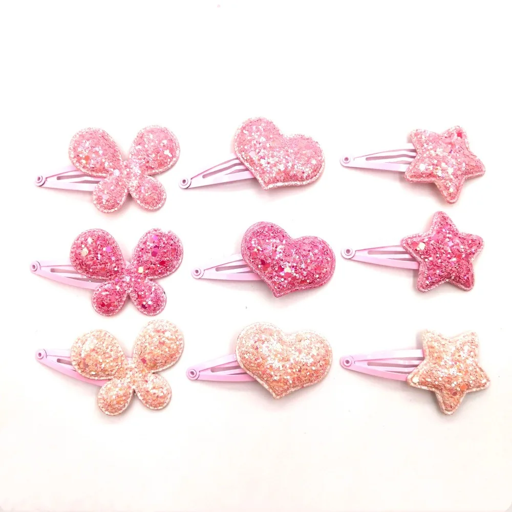 3Pcs/Lot Cute Little Girls Hair Clips Pink Bow Glitter Hair Accessories