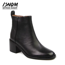Natural Leather font b Women s b font High Square Heel Shoes Side Zipper Ankle font