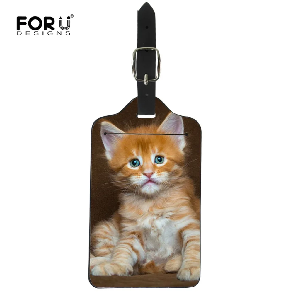 

FORUDESIGNS Maine Coon Cat Pattern Suitcases Luggage Tag ID Address Holder Baggage Portable Label Leather Tag Travel Accessories