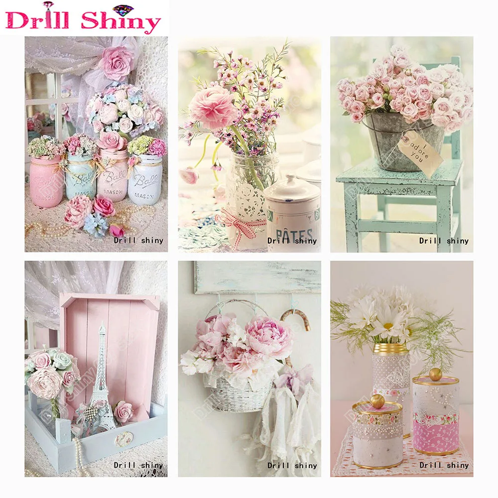 

Full Square/Round Drill 5D DIY Diamond Painting 'Jar & Flowers pink rose' diamond Embroidery Cross Stitch Mosaic home Decor gift