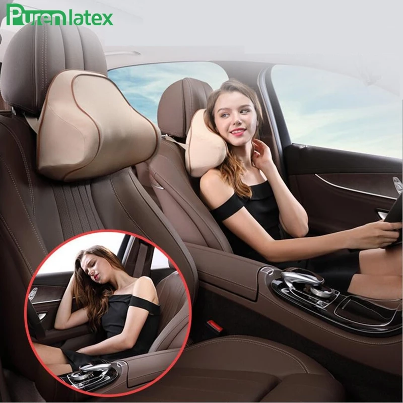 

PurenLatex 3D Surrounded Car Pillow Headrest Support Neck Vertebra Memory Foam Orthopaedic Auto Pillows Head Vertebra Protect