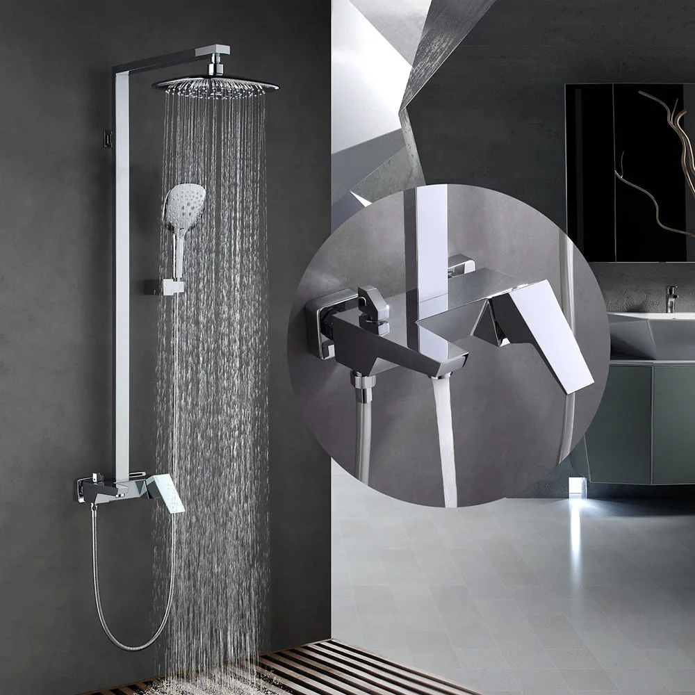 

Chrome Brass Square Shower Set Three-function Cold And Hot Water Mixer Shower Faucet Wall Mounted Bathroom Faucet Shower