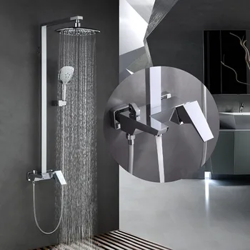 

Chrome Brass Square Shower Set Three-function Cold And Hot Water Mixer Shower Faucet Wall Mounted Bathroom Faucet Shower
