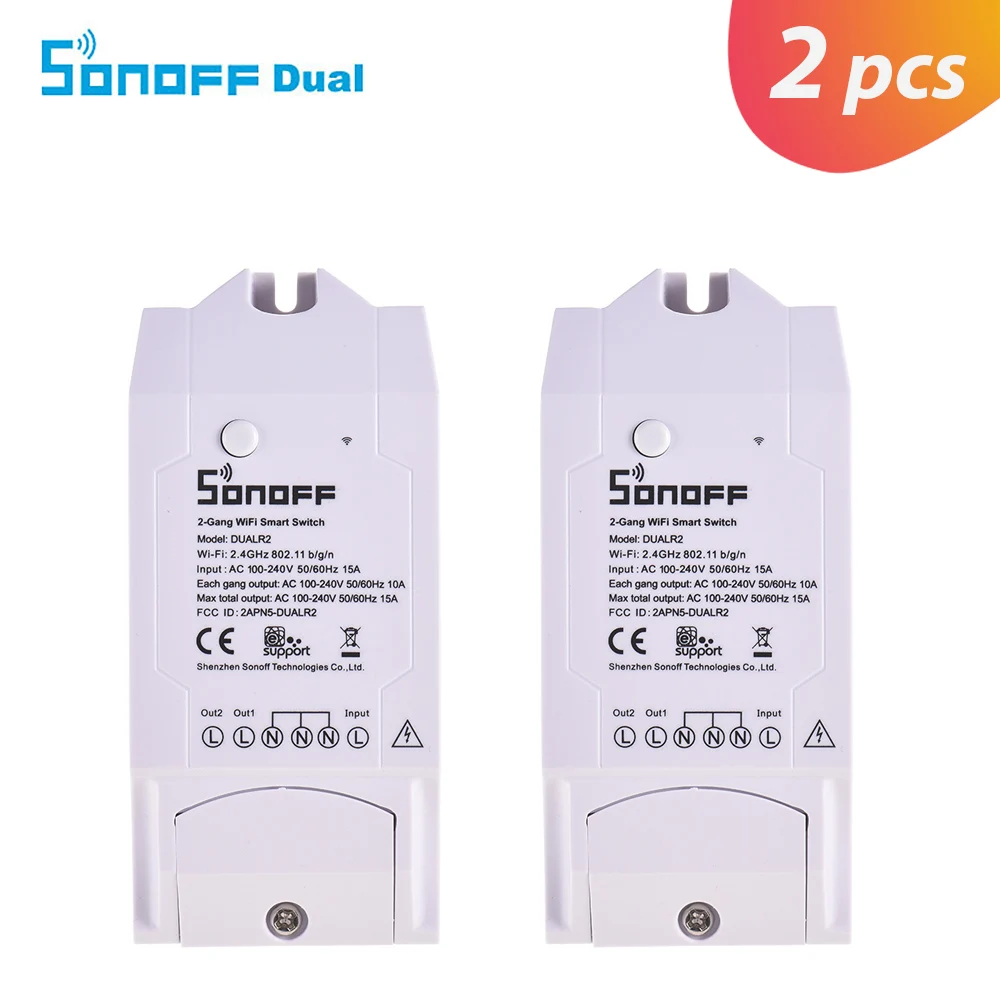 2 шт./лот Sonoff Dual 2CH Wifi Smart Switch Пульт дистанционного управления универсальный модуль переключатель беспроводной домашний переключатель для Alexa Google Home