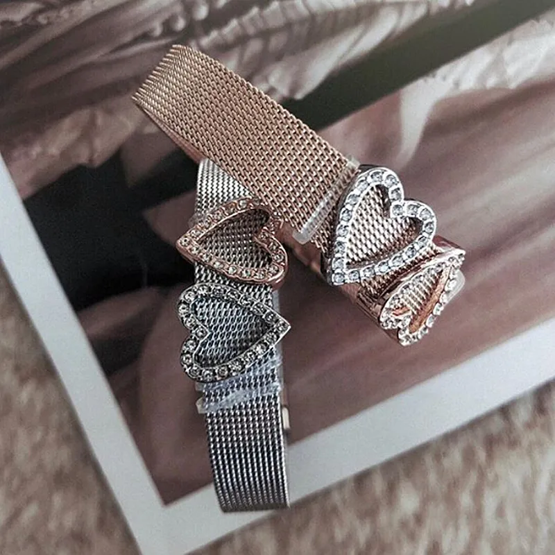 

Somsoar Jewelry Stainless Steel New Fantasy Mesh bracelet with 2pcs Slide Charms for the Valentine's Day Woman Best Gift