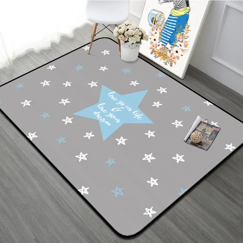 

Nordic Red Yellow Blue Star Printed Carpet Rugs Anti-Slip Bath Floor Mat Children Playing Indoor Living Room Bedroom Soft Rug