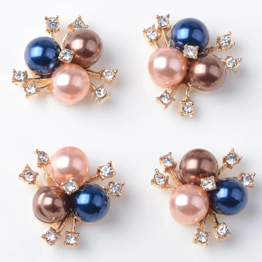 20pcs Rhinestone Crystal Button Pearl Flatback Brooch Decor Wedding Embellishment Fashion Charms Earrings Ornaments Mixed Color